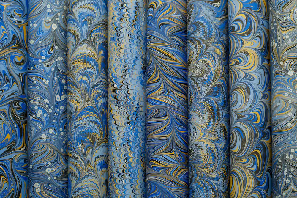 Hand-marbled paper sheets